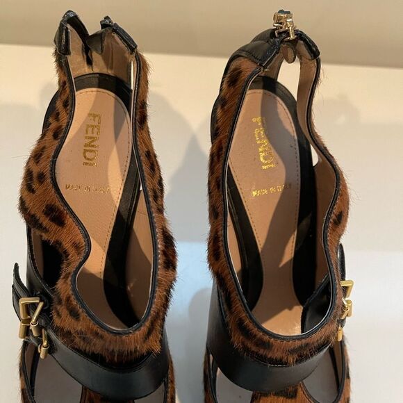 Fendi Leopard Calf Peep Toe Heels Size 38.5 Have never been worn - Picture 3 of 11